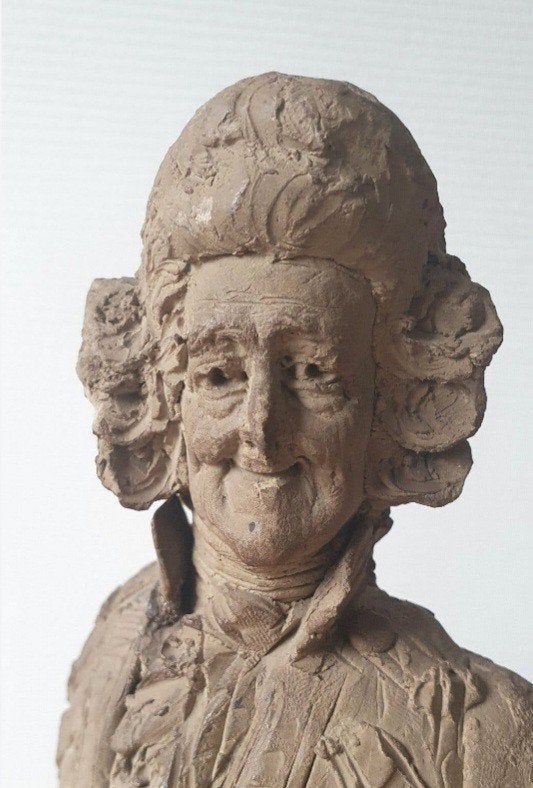 Borstbeeld van man (klei) Antiek. {Moretti}, Verzamelen, Ophalen of Verzenden, Gebruikt, Mens