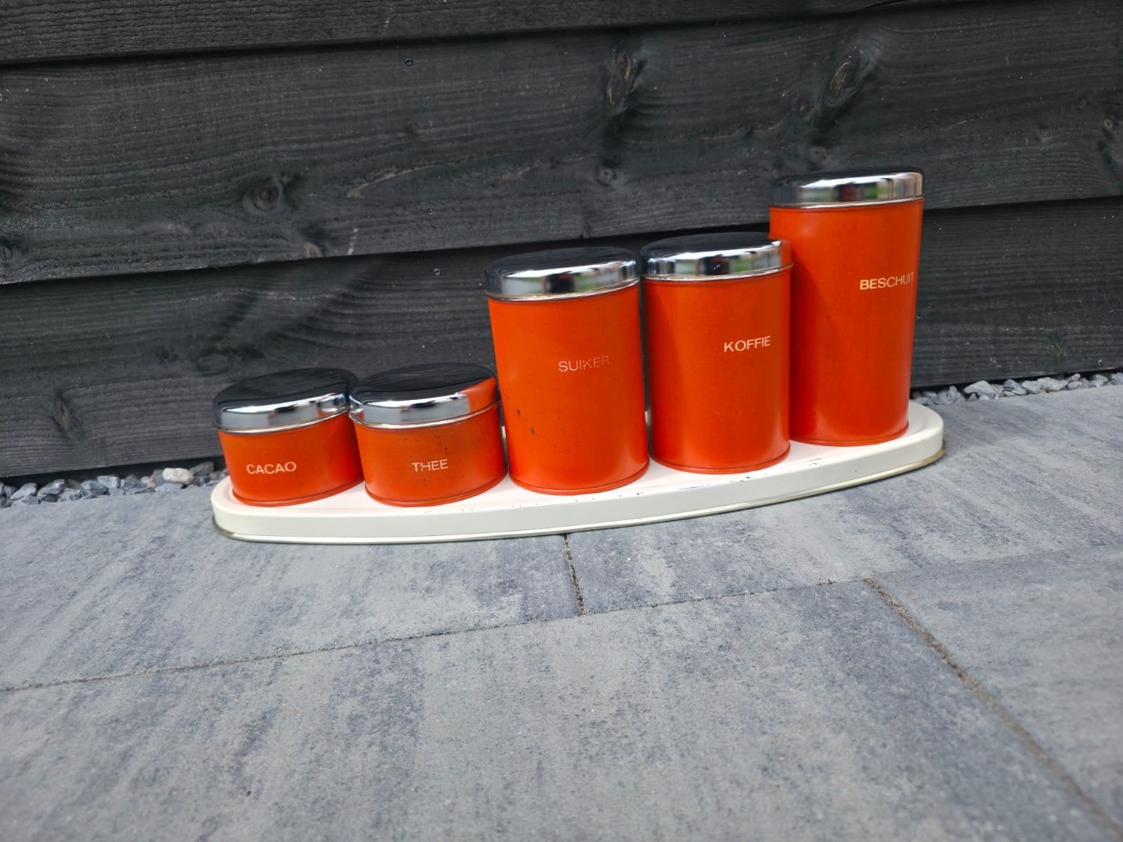 Complete set vintage Brabantia vooraadbussen, Minder dan 50 cm, Gebruikt, Oranje, Ophalen of Verzenden