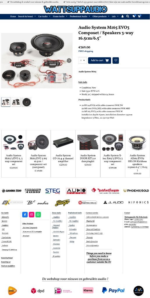 Audio System M165 EVO3 Composet/Speakers 3-way 16.5cm/6.5'', Info@optimount.nl, Nieuw, Ophalen of Verzenden, Anholtseweg 48A 7091 HB DINXPERLO
