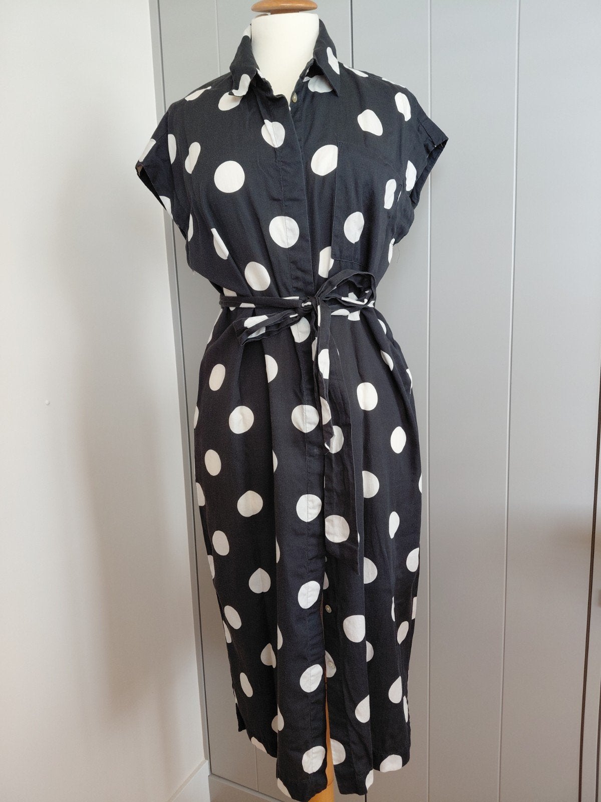 Purdey Donkerblauw-witte Polkadot Jurk Maat 40, Maat 38/40 (M), PURDEY, Zwart, Ophalen of Verzenden