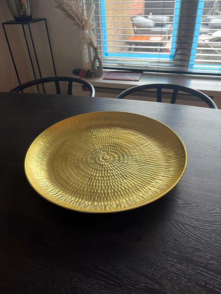 Gouden decoratieve schaal - 50cm diameter, Ophalen, Overige materialen, Schaal, Rond