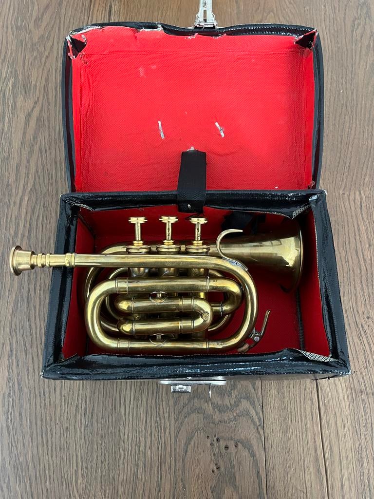 Pocket trompet Boosey & Co London in originele doos, Muziek en Instrumenten, Ophalen of Verzenden, Zo goed als nieuw, Overige typen
