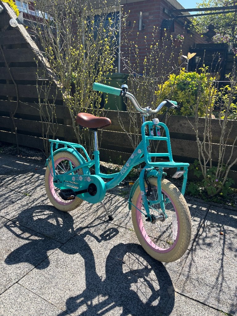 Nogan Puck Kinderfiets 16 inch Meisjes Turquoise, Ophalen, Zijwieltjes, 16 tot 20 inch, Zo goed als nieuw