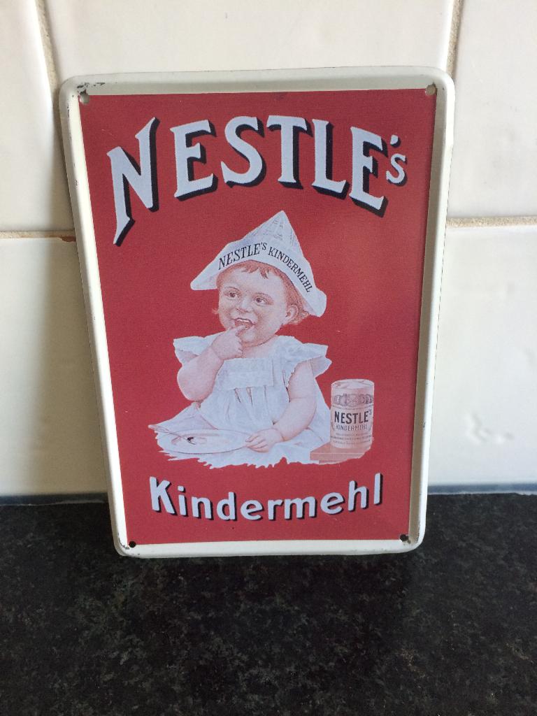 reclamebord Nestle's Kindermehl 14,5 x 10,5 cm, Ophalen of Verzenden, Zo goed als nieuw, Reclamebord