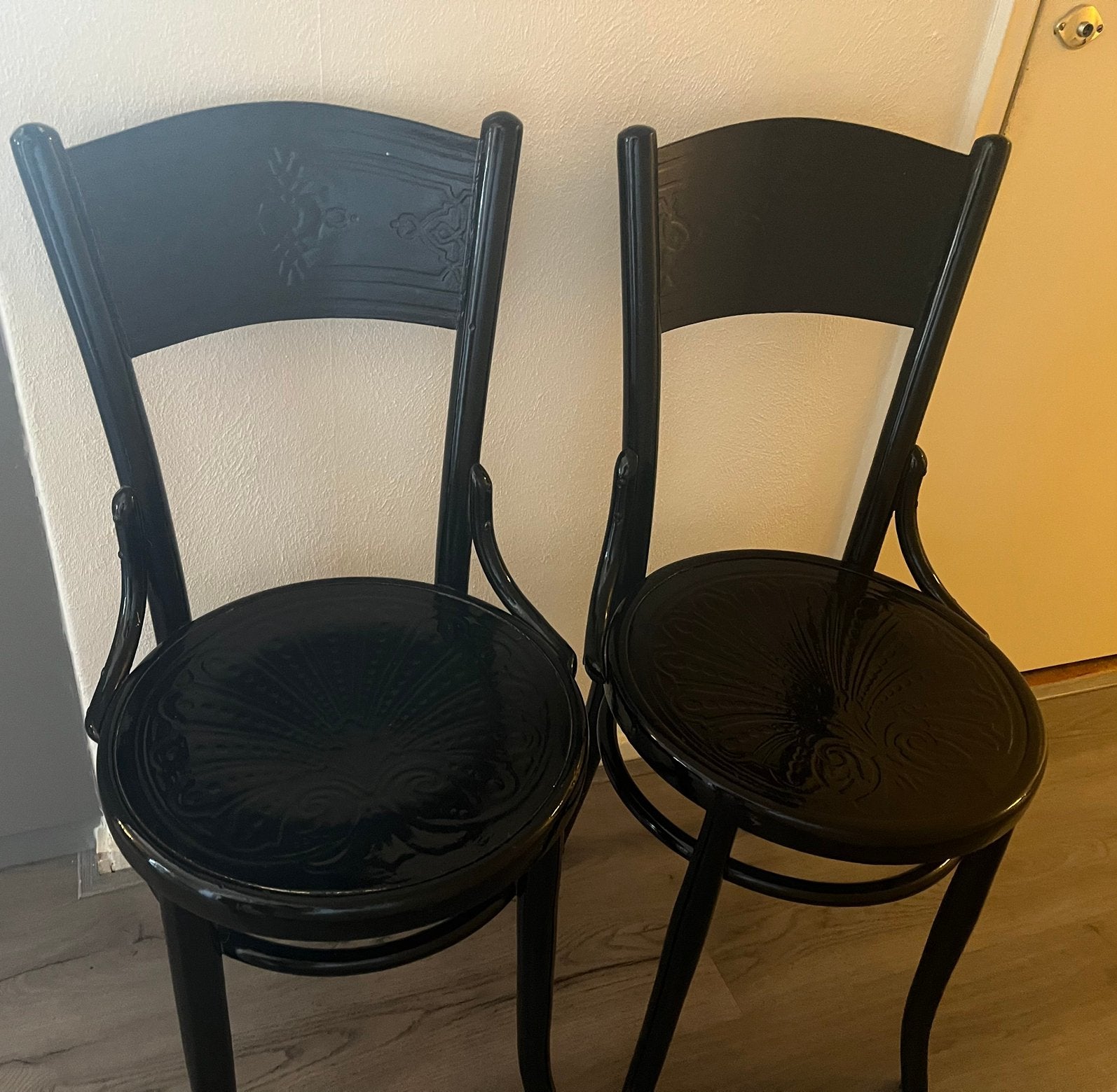 Zwarte café stoelen, Ophalen, Gebruikt, Zwart, Twee