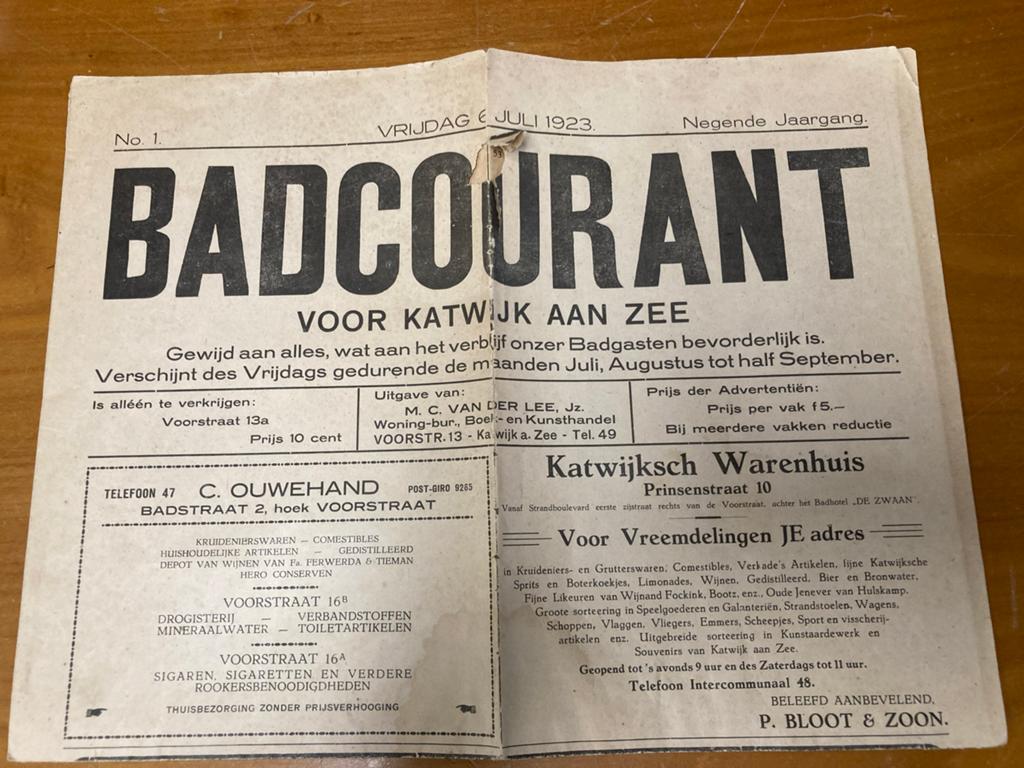 Badcourant uit Katwijk - 6 juli 1923, 9e jaargang, Ophalen of Verzenden, Gelezen, Krant