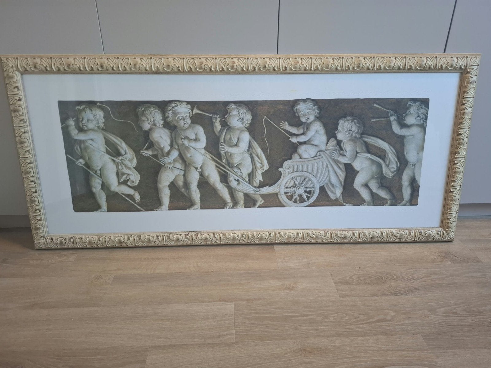 Schilderij engelen 132 x 58, Ophalen, Zo goed als nieuw, 50 tot 75 cm, Schilderij