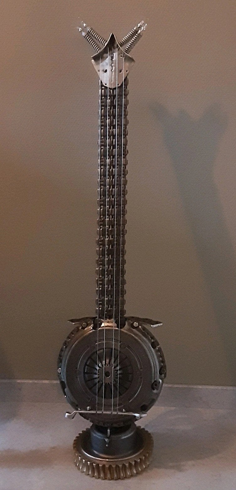 Unieke decoratieve Banjo van auto-onderdelen, 100 cm hoog, Ophalen