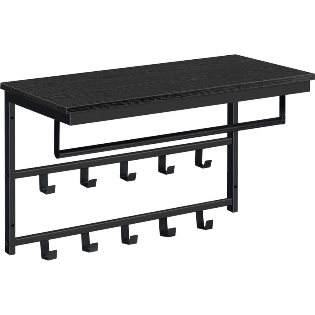 Wandkapstok Zwart-Kapstokken-Hout&Metaal-10Haken-60x30x42cm-, Huis en Inrichting, Woonaccessoires | Kapstokken, Wandkapstok, Nieuw