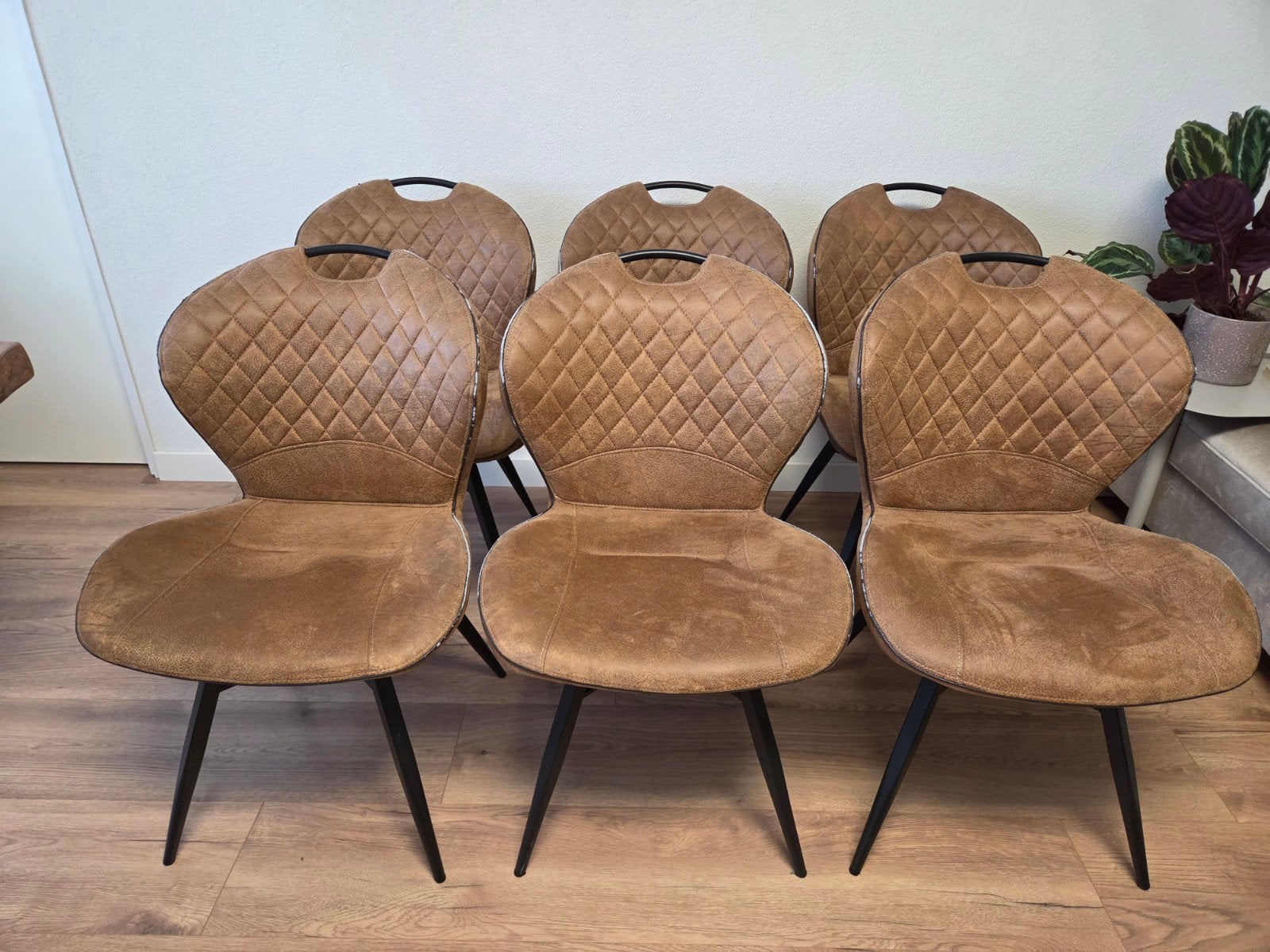 6x eetstoelen Haco (Grace) cognac, Ophalen, Bruin, Zo goed als nieuw, Stof