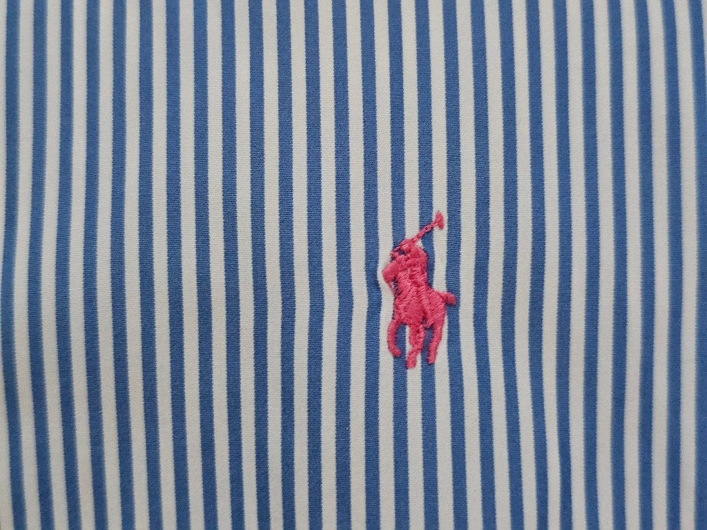 Ralph Lauren Custom Fit Overhemd Blauw Gestreept maat S, Halswijdte 38 (S) of kleiner, Verzenden, Blauw, Polo Ralph Lauren