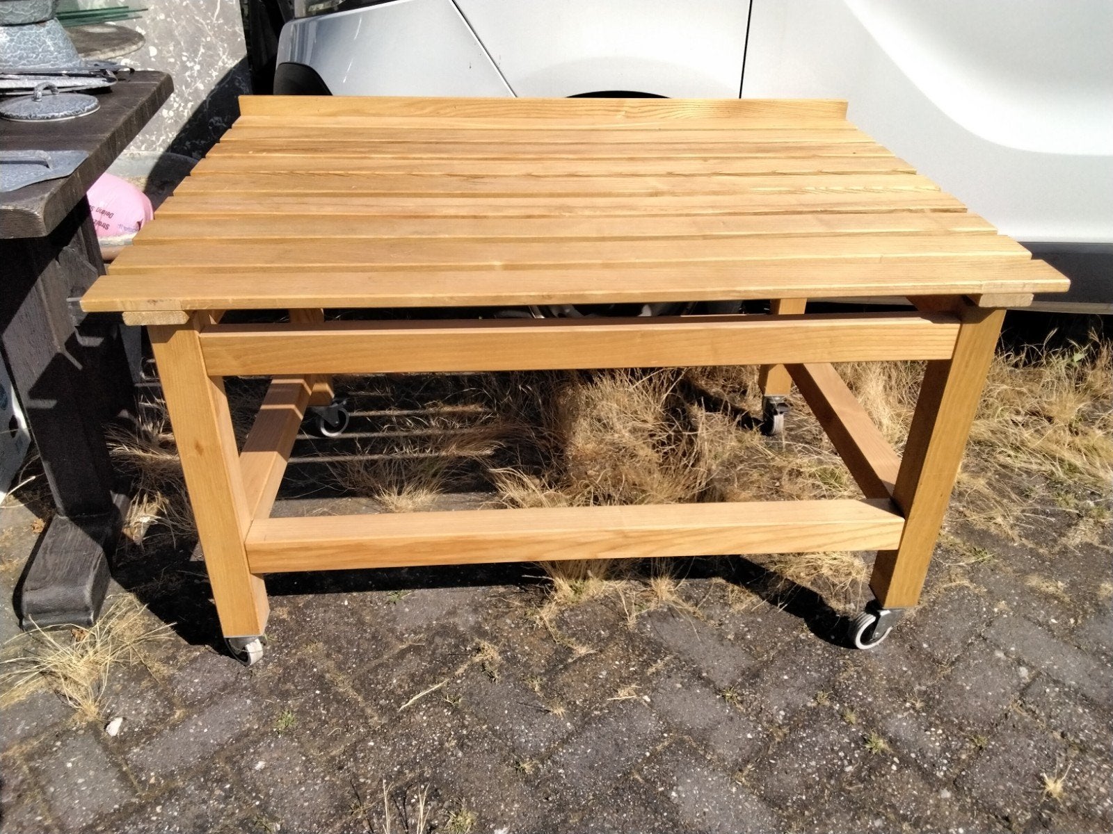 Nieuw  transport karretje hout met zwenkwielen., Ophalen of Verzenden