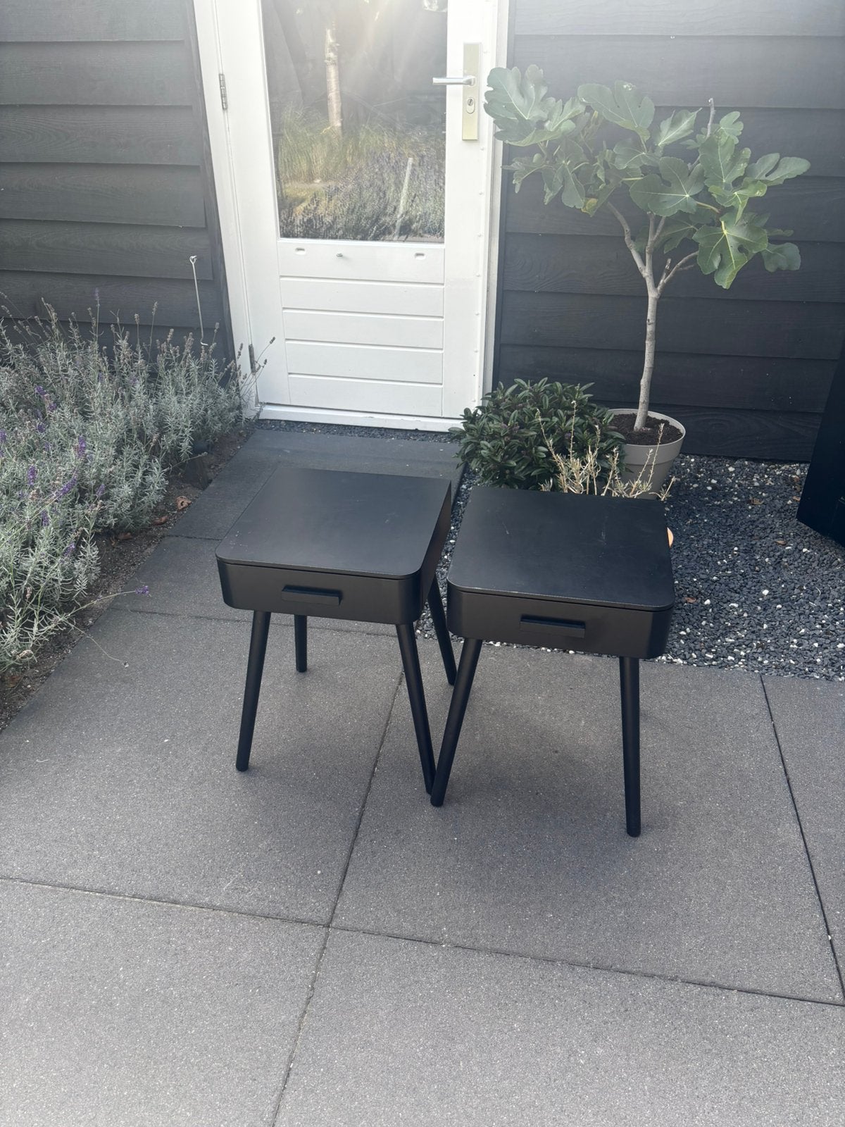2 zwarte nachtkastjes met lade, Ophalen, Gebruikt, Minder dan 45 cm, Minder dan 55 cm