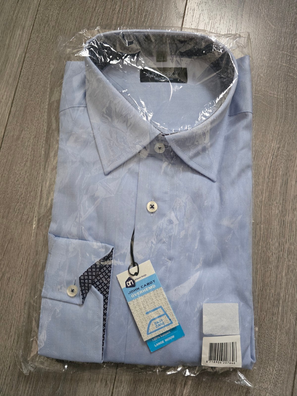 Lichtblauw heren overhemd John Cabot, maat XL, Nieuw (IJ8), Ophalen of Verzenden, Nieuw, Blauw, Halswijdte 43/44 (XL)