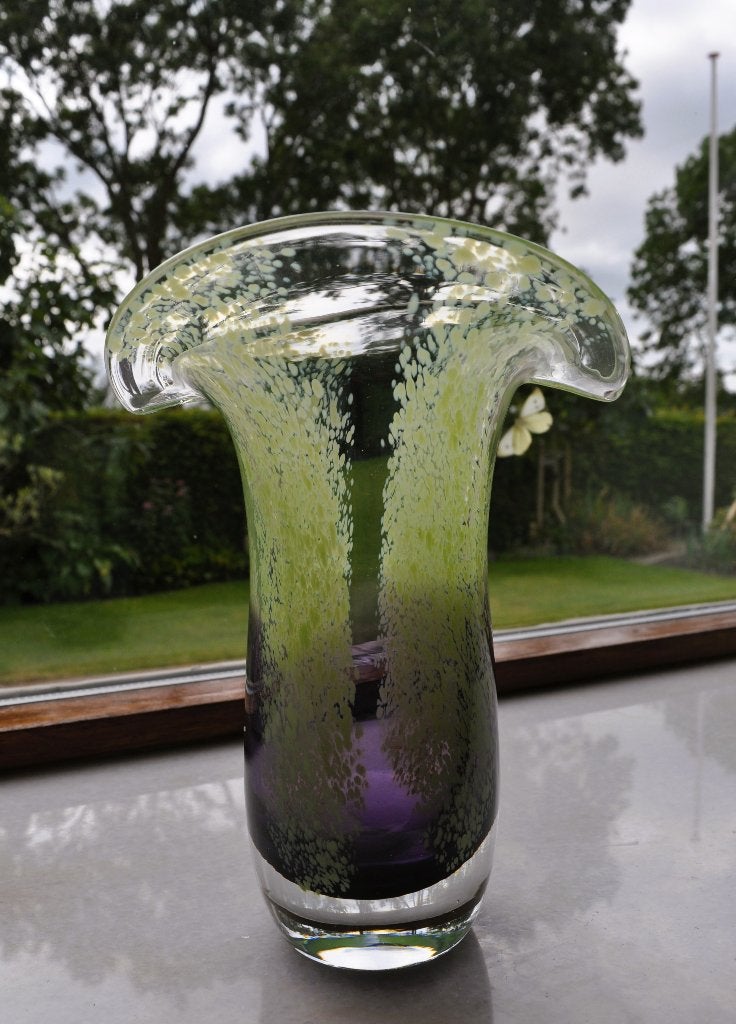 Vintage Vaas Vaasje Groen Violet Glas 19 cm, Ophalen of Verzenden