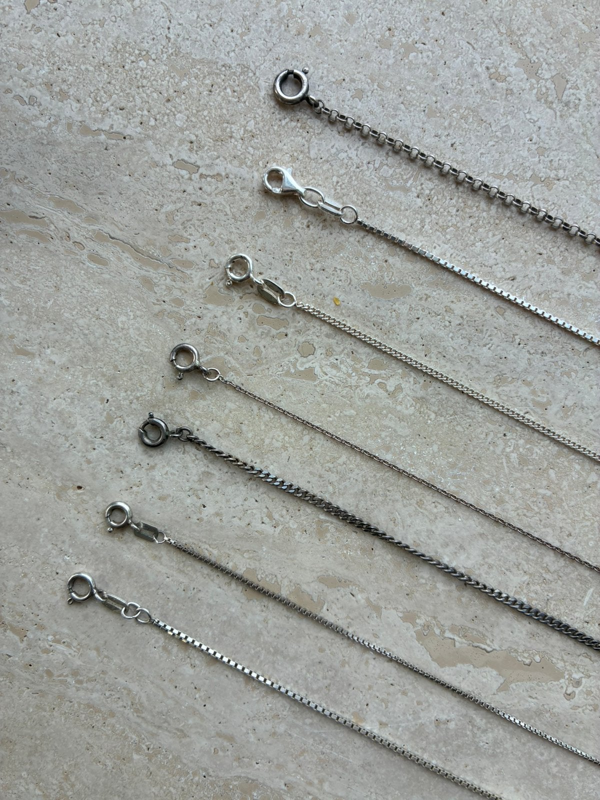 7 zilveren kettinkjes ketting, Sieraden, Tassen en Uiterlijk, Kettingen, Ophalen of Verzenden, Zo goed als nieuw, Zilver