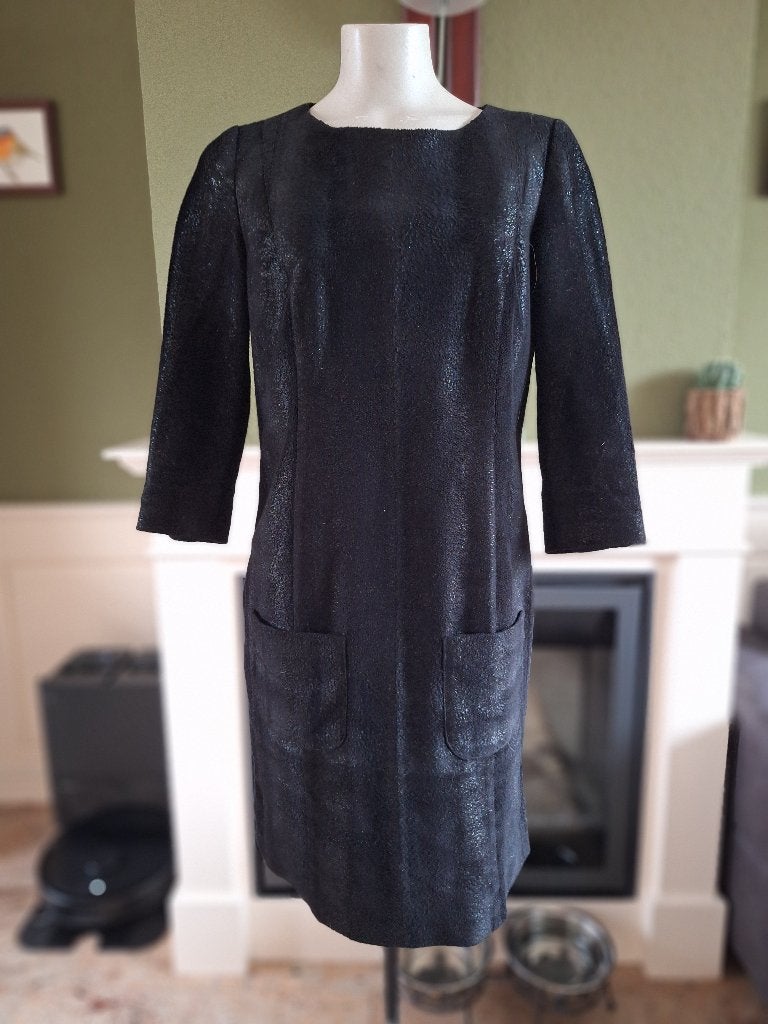 Caroline biss faux fur jurk zwart 38 winter, Maat 38/40 (M), Verzenden, Zwart, Zo goed als nieuw