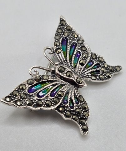 925 zilveren broche, met Marcasiet en glas emaille, Sieraden, Tassen en Uiterlijk, Broches, Nieuw, Ophalen of Verzenden, Nvt, Zilver