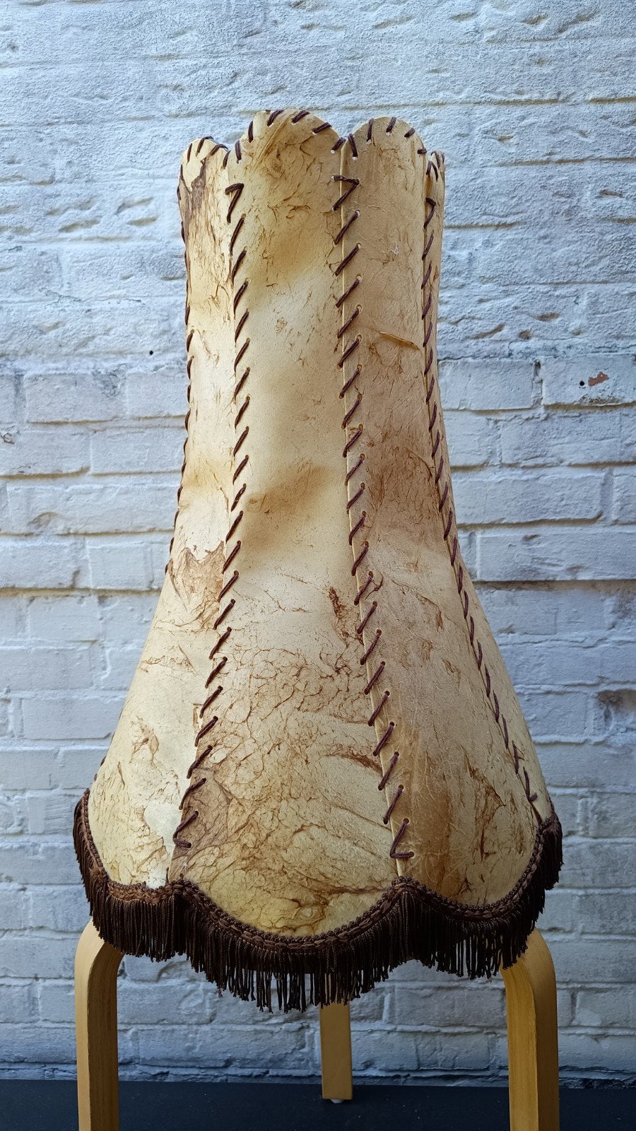 Vintage Karrenwiel Lampenkap - Jaren 70 - 55 cm hoog, Ophalen, Gebruikt, Bruin, Overige typen