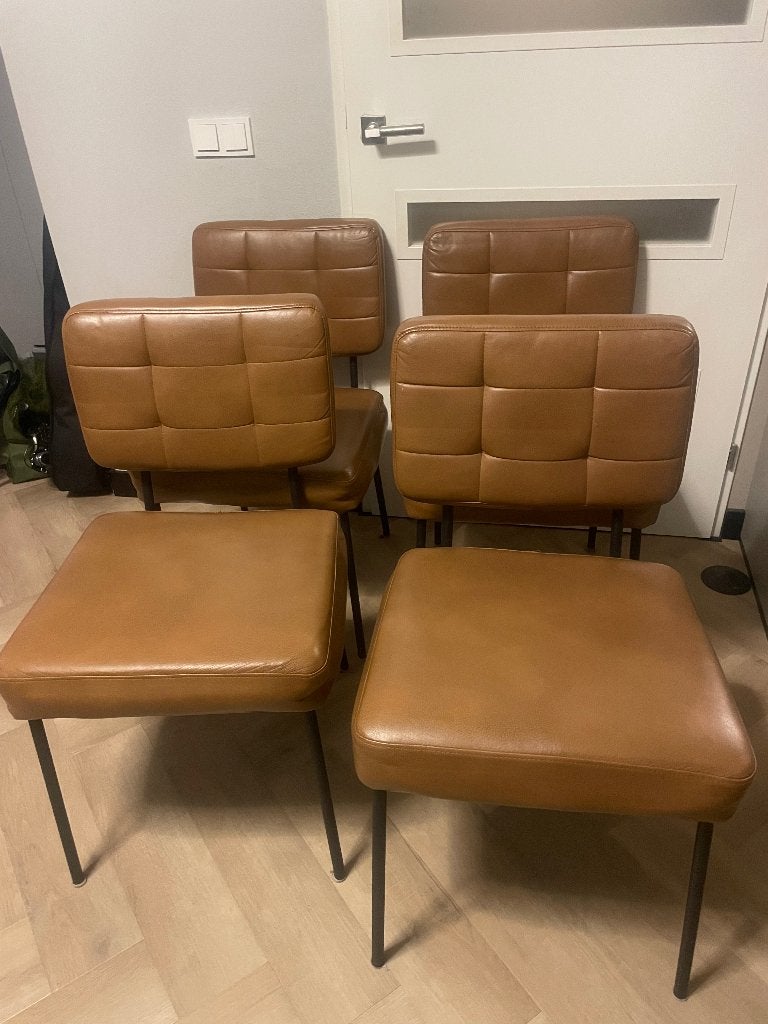 4 Eetkamer stoelen, Huis en Inrichting, Ophalen, Gebruikt, Bruin, Kunststof