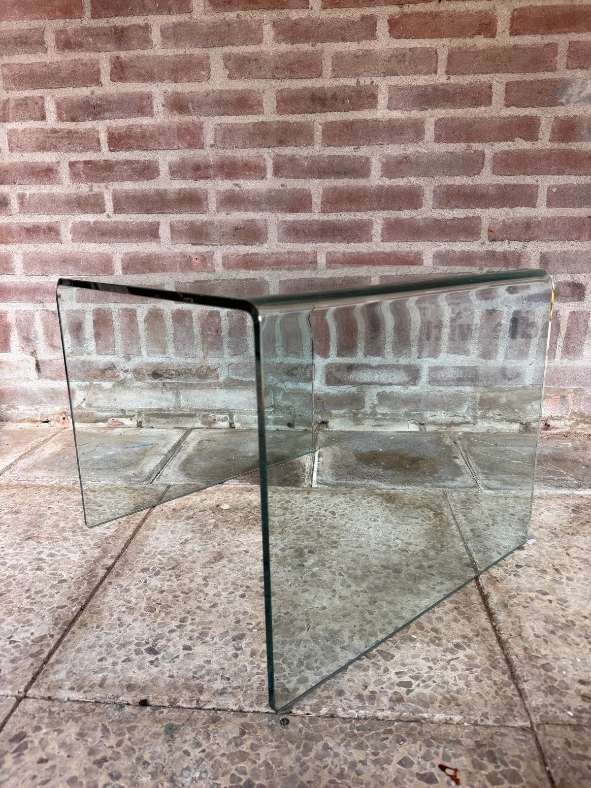 Glazen bijzettafel met lichte gebruikssporen, Ophalen, Minder dan 50 cm, Gebruikt, Glas