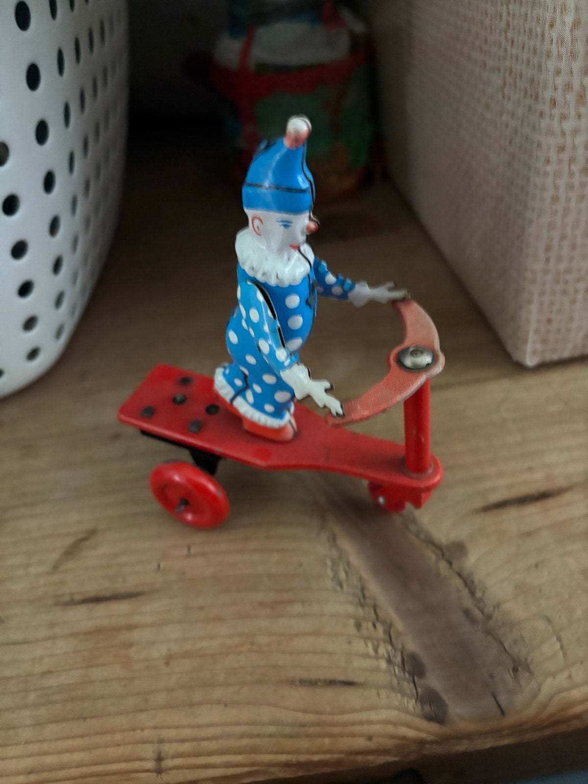 Vintage blikken speelgoed clown op step, Ophalen of Verzenden