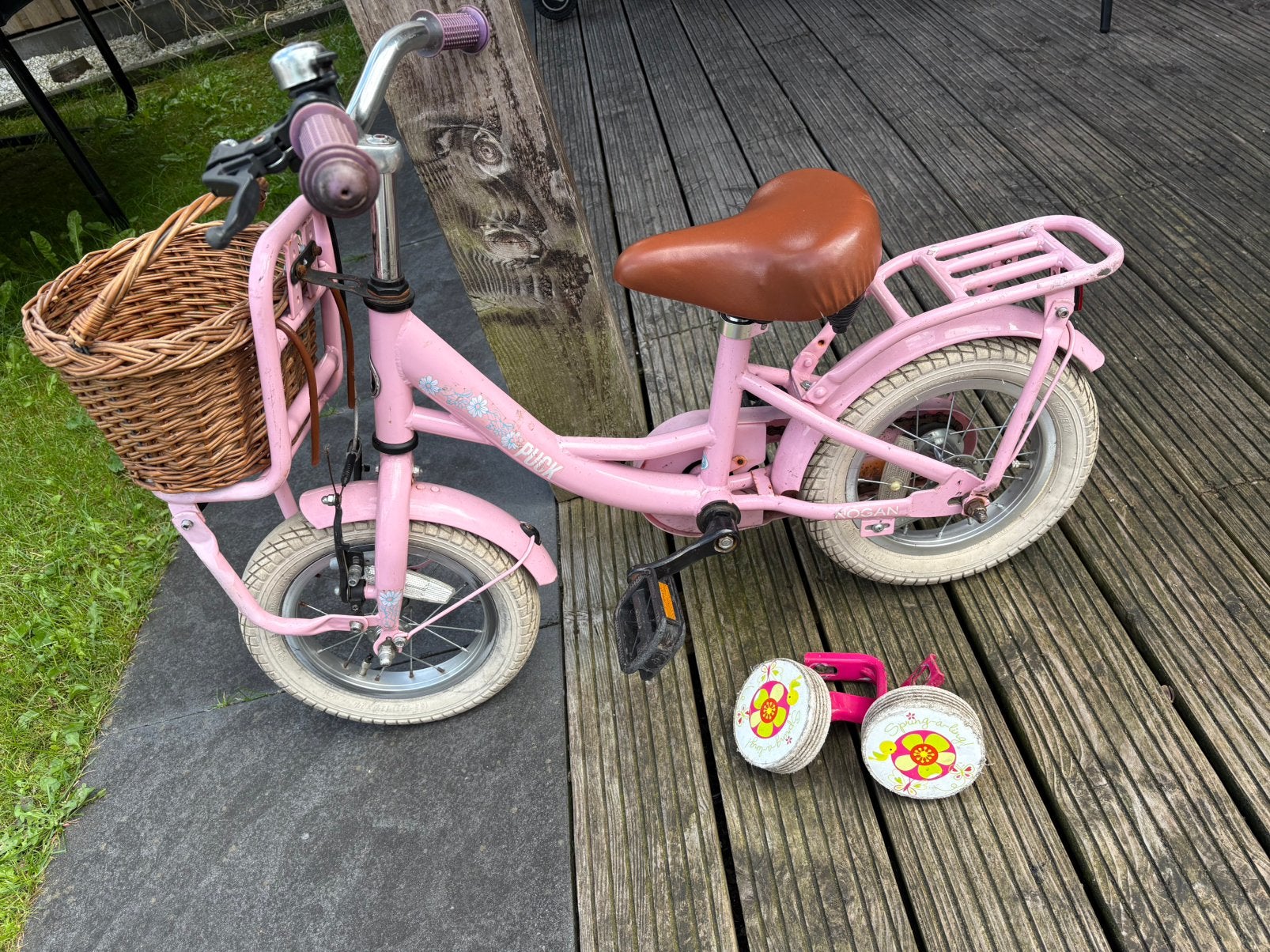 Roze kinderfiets, Ophalen, Terugtraprem, Zijwieltjes, Minder dan 16 inch