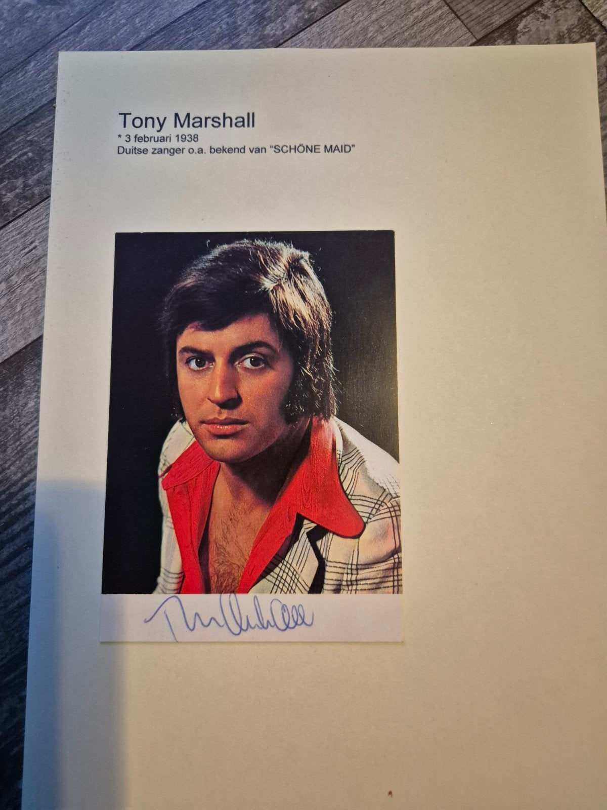 Tony Marshall Gesigneerde Foto + Brief (1972), Ophalen of Verzenden, Gebruikt, Foto of Kaart, Gesigneerd