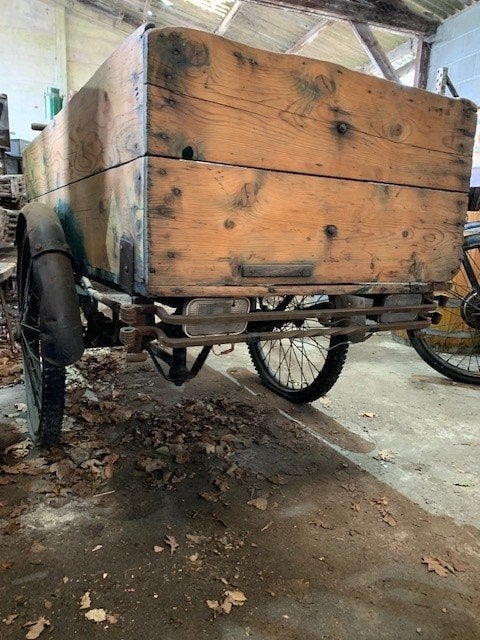 Antieke houten bakfiets met grote laadbak - Vintage, Antiek en Kunst, Ophalen