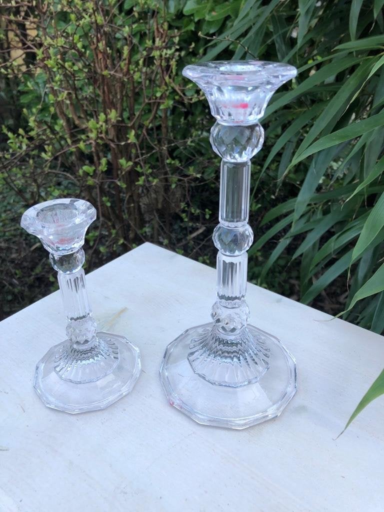 Set van twee vintage Fifth Avenue Crystal kandelaars, Ophalen of Verzenden, Kristal