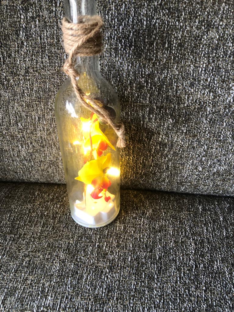 fles met lichtjes en decoratie, Ophalen of Verzenden, Gebruikt