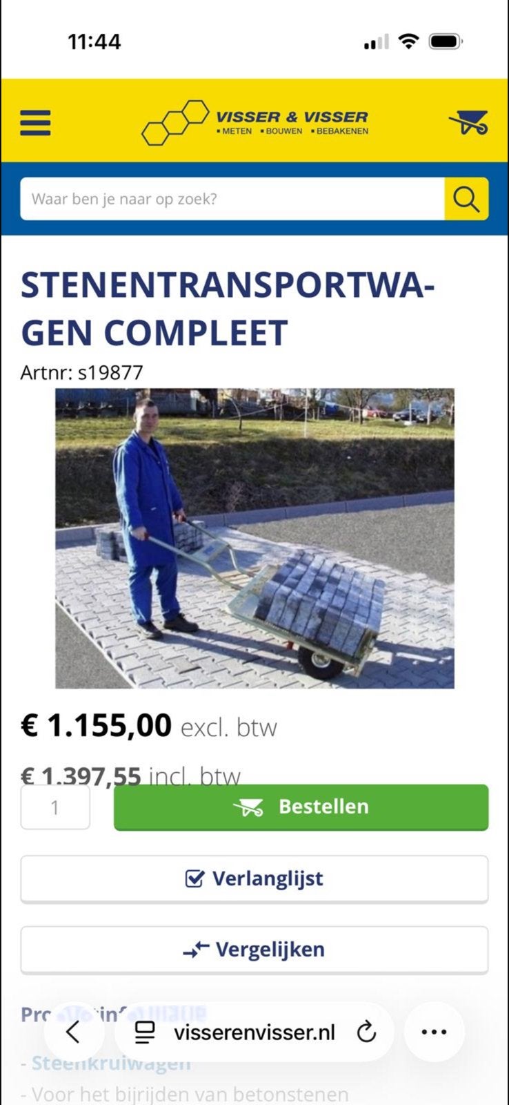 Stenenklem wagen voor pallet stenen, Ophalen of Verzenden, Gebruikt, Transportkar