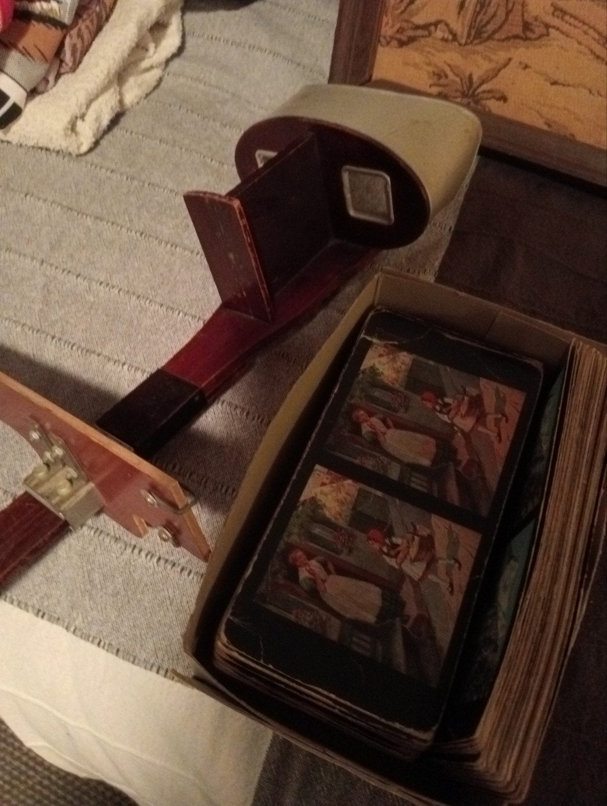 Antieke Stereoscoop met Stereokaarten - Houten Kijker, Ophalen of Verzenden