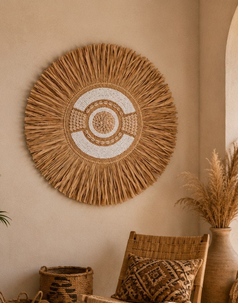 Bali/Ibiza Hanger - Handgemaakt Wanddecoratie Ø 50cm, Beige, Boho, Nieuw, Ophalen of Verzenden