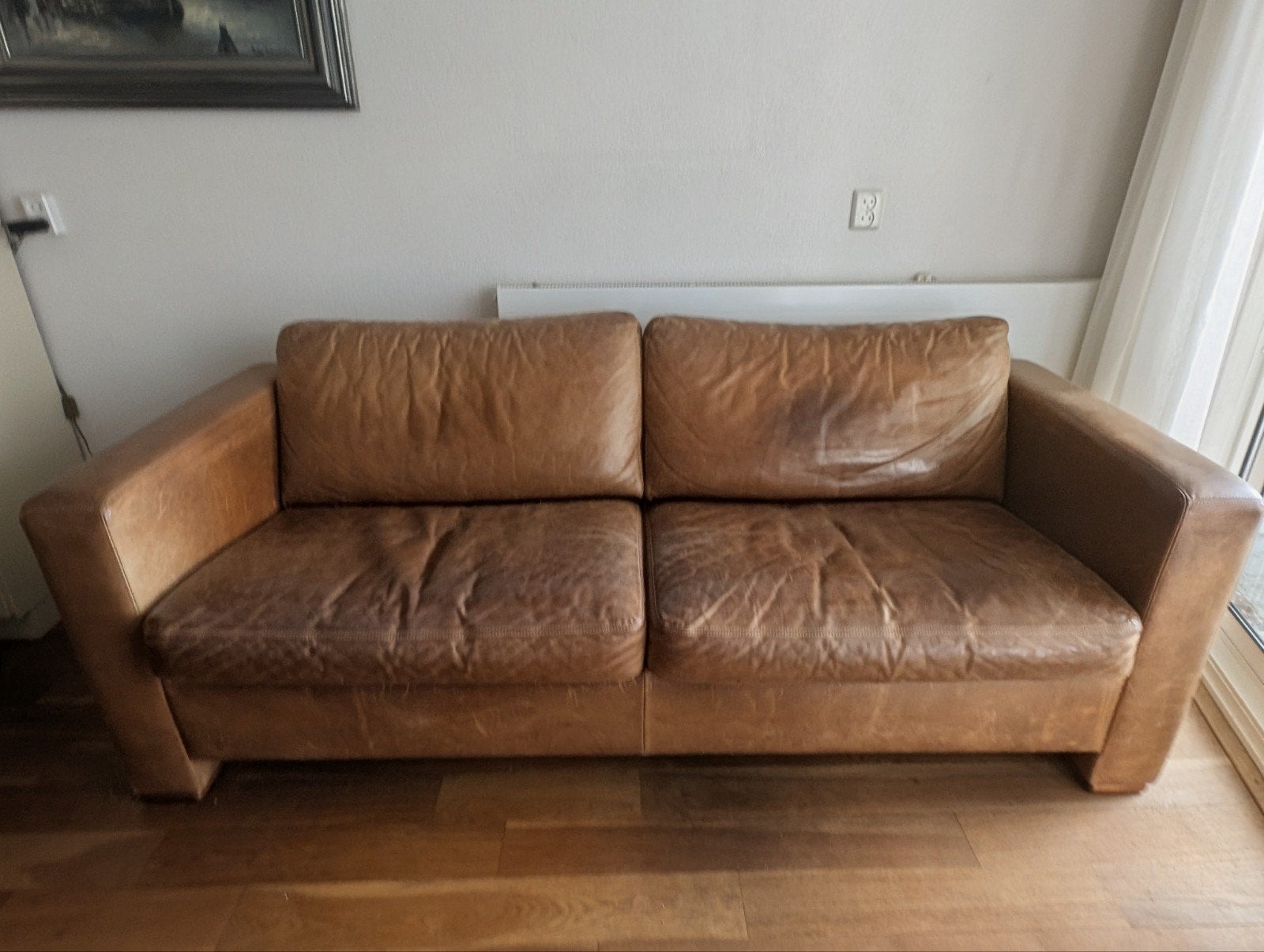 2,5-zits leren bank van Lederland (Cognac/Bruin) – 2008, Ophalen, Gebruikt, Tweepersoons, Rechte bank