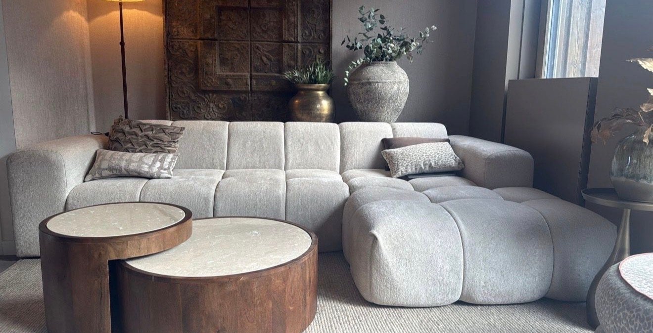 Eleonora Salontafel Hazel: Marmer & Mangohout - Set van 2, Rond, Nieuw, 5 – 50, Overige houtsoorten