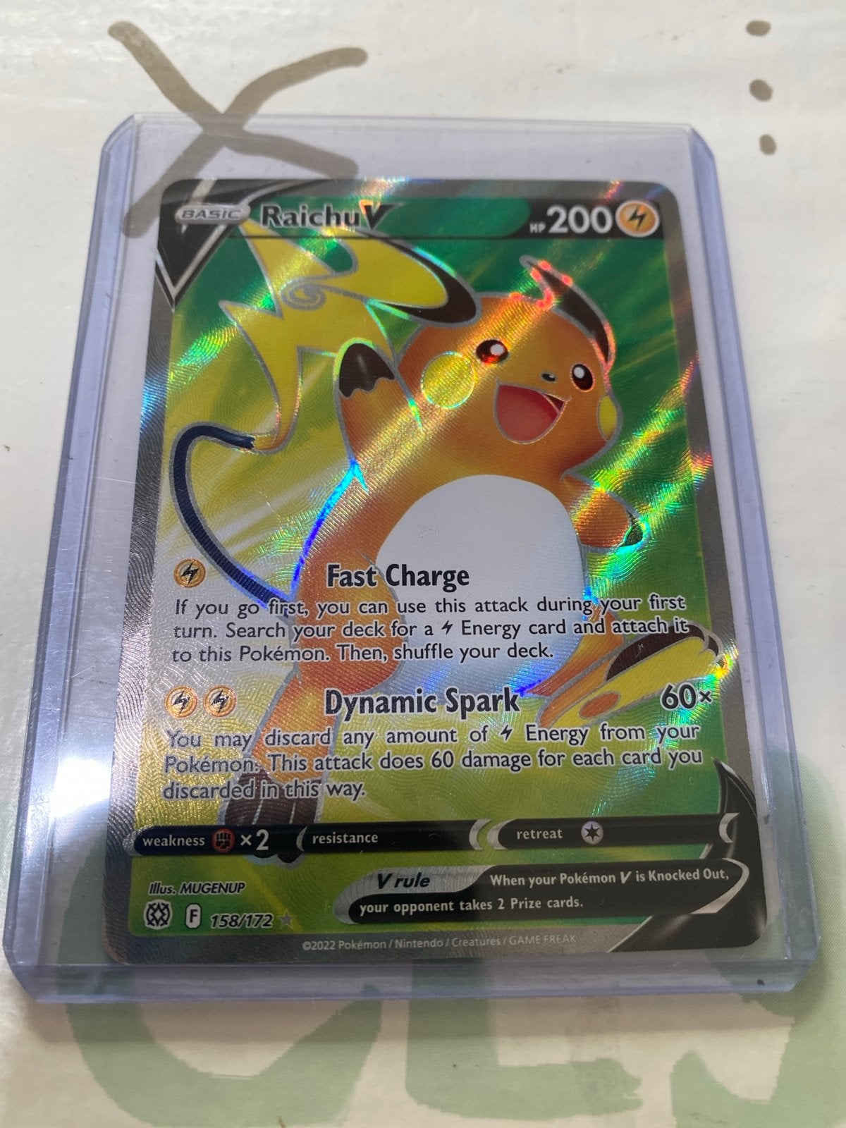 Pokémon Kaart: Raichu V (Foil, 158/172), Ophalen of Verzenden, Zo goed als nieuw, Losse kaart, Foil