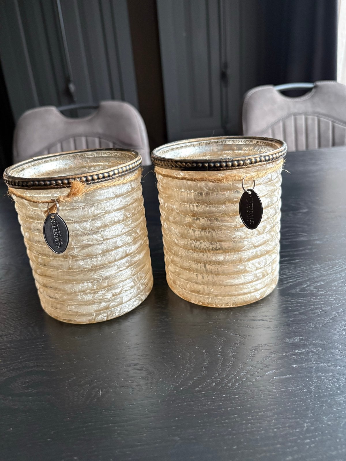 Set windlichten/waxinelichthouders riverdale, Ophalen, Windlicht, Overige merken, Beige