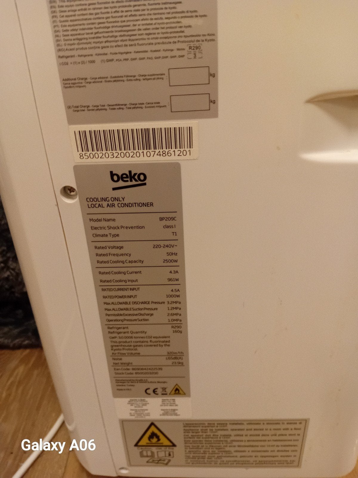 arco beko, Ophalen of Verzenden, Mobiele airco, Minder dan 60 m³, 3 snelheden of meer