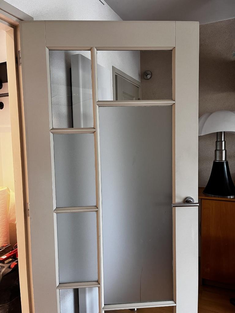 Twee binnendeuren met glazen panelen, Doe-het-zelf en Verbouw, Deuren en Horren, Ophalen, Gebruikt, 80 tot 100 cm, Binnendeur
