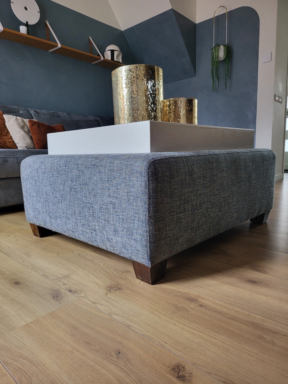 Stoffen hocker - Grijs/blauw, Ophalen, Gebruikt, 75 tot 100 cm, Stof