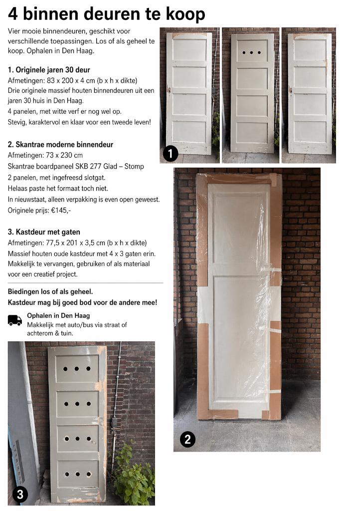 Diverse binnendeuren (massief + board) - jaren30 huis, Ophalen, Gebruikt, 80 tot 100 cm, Binnendeur