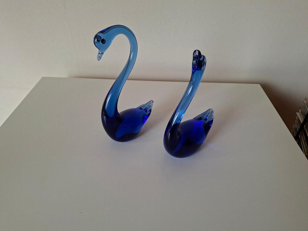 Kobalt blauwe glazen zwanen, Antiek en Kunst, Antiek | Glas en Kristal, Ophalen of Verzenden