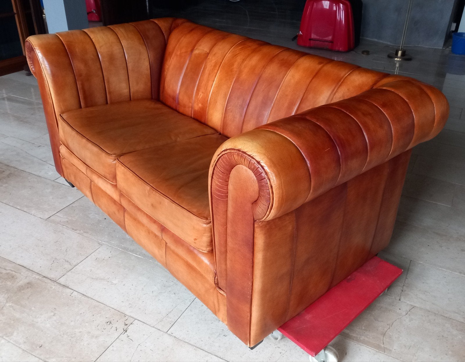 Vintage leren 2-zits bank art deco stijl, Ophalen