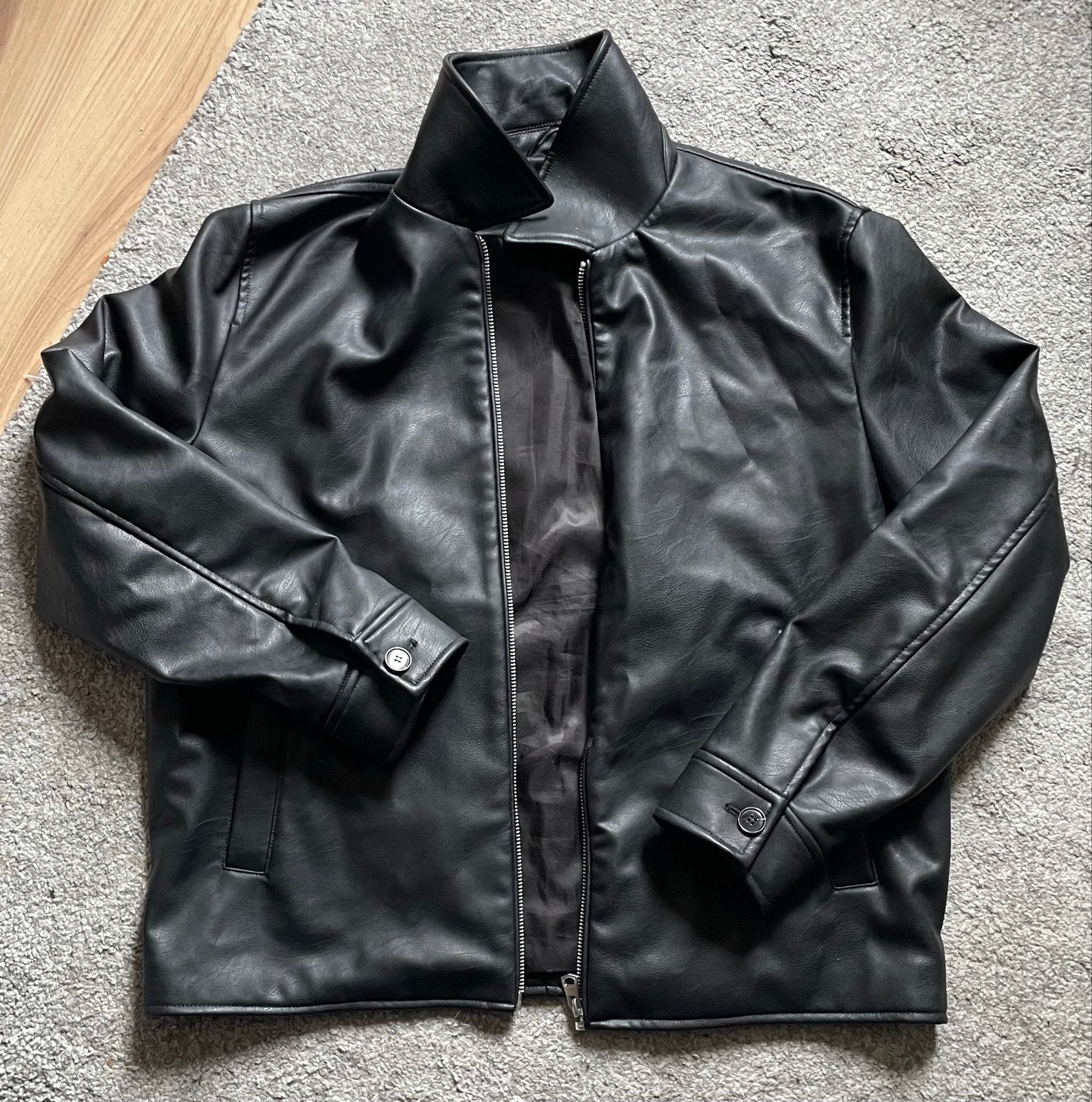 H&M Zwart Faux Leren Jas - Maat L, Ophalen of Verzenden, Zo goed als nieuw, Maat 52/54 (L), Zwart