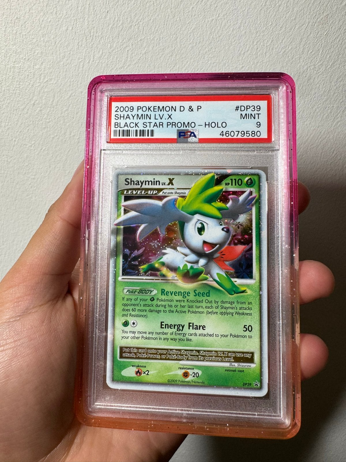 Shaymin LV.X DP39 Black Star Promo Holo PSA 9 pop 49!!, Ophalen of Verzenden, Zo goed als nieuw, Losse kaart, Foil