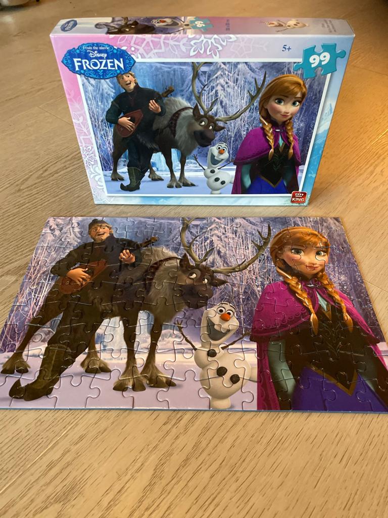 Disney Frozen puzzel 99 stukjes - Kristoff, Sven, Olaf, Anna, Ophalen of Verzenden, Minder dan 10 stukjes, Zo goed als nieuw, 6 jaar of ouder