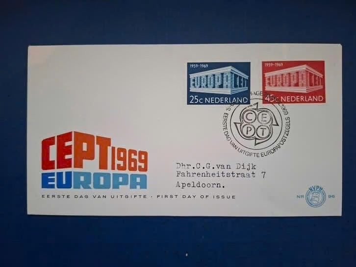 Postzegel NL 1969 FDC 96 Europa zegels 08-08, Ophalen of Verzenden, Na 1940, Gestempeld