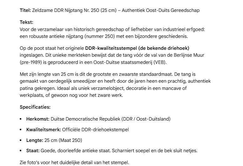 DDR Nijptang Nr. 250 (25 cm) - Authentiek Oost-Duits, Antiek en Kunst, Antiek | Gereedschap en Instrumenten, Ophalen of Verzenden