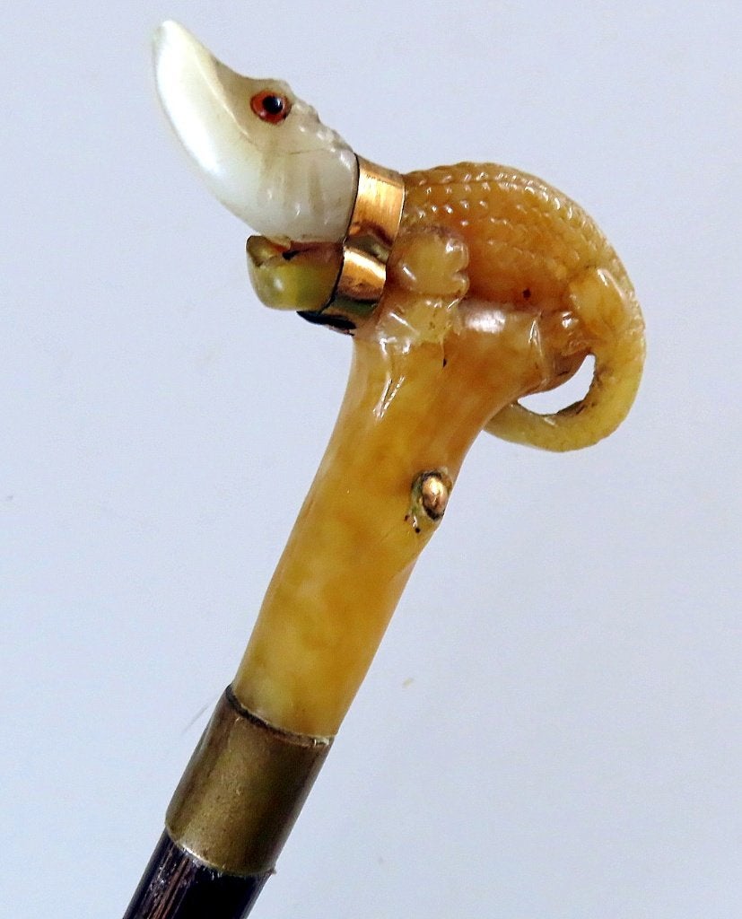 Uit inboedel: Flaneerstok/smalle wandelstok/zilver/hagedis e, Ophalen of Verzenden